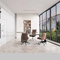 Modern Front Desk Reception Area With Large Windows Mountain View Red Decor And White Flooring