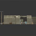 Outdoor Canopies Setup With Wire Fence Benches And Equipment For Shelter