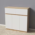 Modern White Shoe Cabinet With Wooden Accents And Multiple Doors Design