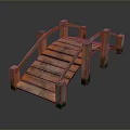 Red Wooden Arch Bridge With Steps Railings And Mossy Base On Dark Surface