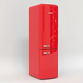 Red Upright Fridge Freezer With Sleek Glossy Surface And Modern Stylish Design