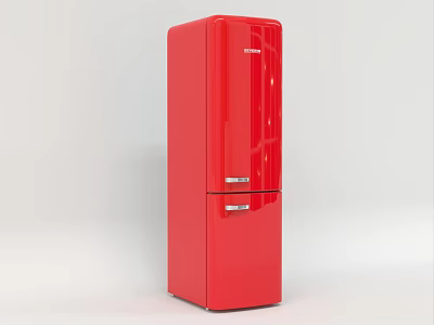 Red Upright Fridge Freezer With Sleek Glossy Surface And Modern Stylish Design 3d model