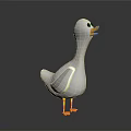 Cute 3D Cartoon Duck With White Body Yellow Beak And Yellow Feet On Dark Background