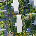Aerial View Residential Landscape With Lush Greenery Trees Courtyards And Lawns