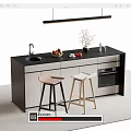 Modern Black And White Bar Counter With Sink Stools Fruit Vase And Oven