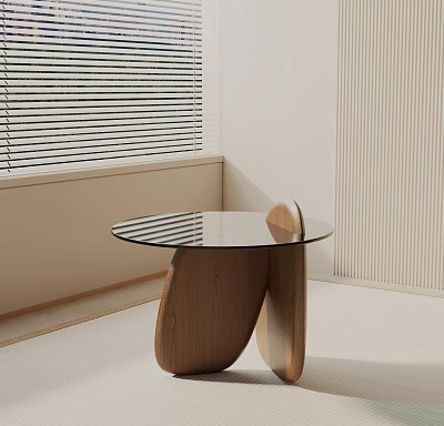 Modern Minimalist Bedside Table With Round Glass Top And Curved Wooden Base 3d model