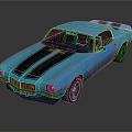 Blue Classic Sports Car with Black Racing Stripes Shiny Exterior and Black Wheels