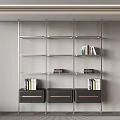 Modern Metal Bookshelf With Layered Design And Drawer Cabinets For Books