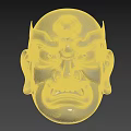 Silver Traditional Japanese Noh Mask With Intricate Carvings And Stern Expression