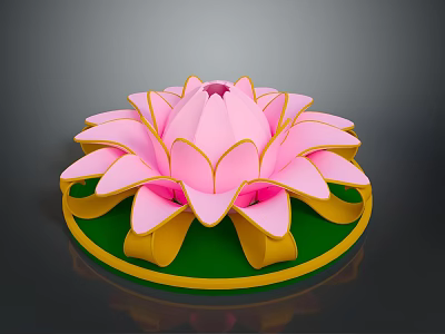 Decorative Lotus Shaped Daily Living Product With Pink Petals Yellow Edges And Green Base 3d model