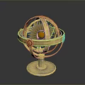 Golden Decorative Sphere Ornament With Metal Rings And Base For Home Decor