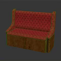 Red Multi-person Sofa with Checkerboard Pattern Soft Upholstery and Wooden Base 3d model
