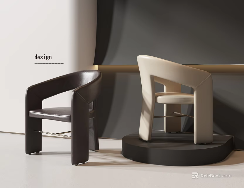 Modern Single Chairs With Brown Leather And Beige Design In Minimalist Interior 3d model 