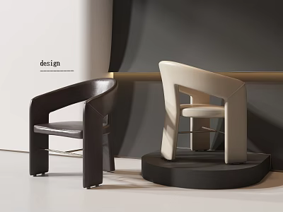 Modern Single Chairs With Brown Leather And Beige Design In Minimalist Interior 3d model