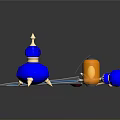 Decorative Weapon Components Featuring Blue Orange Spherical Parts With Spiked Tops And Metal Rod