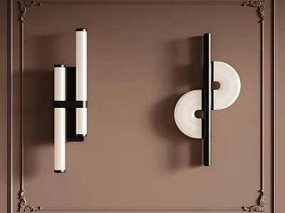 Modern Wall Lamps With Black Frames And White Elements On Brown Decorative Wall 3d model