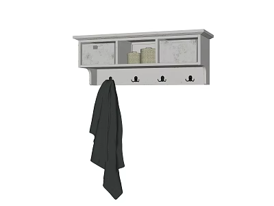 Modern White Wall Cabinet With Coat Hooks For Home Storage 3d model