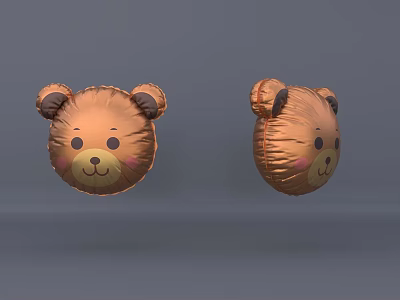 Brown Inflatable Bear Head Design With Ears Eyes Nose Mouth And Pink Cheek Dots 3d model