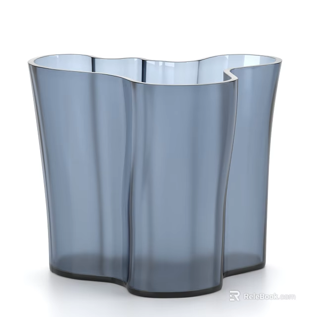 Modern Minimalist Blue Ceramic Vases With Wavy Edges And Vertical Stripes Matte Finish 3d model 