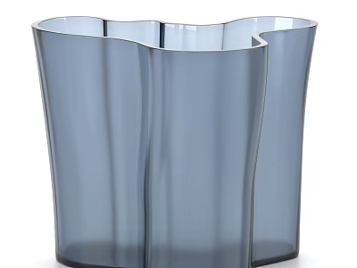 Modern Minimalist Blue Ceramic Vases With Wavy Edges And Vertical Stripes Matte Finish 3d model