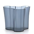 Modern Minimalist Blue Ceramic Vases With Wavy Edges And Vertical Stripes Matte Finish