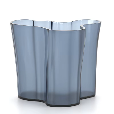 Modern Minimalist Blue Ceramic Vases With Wavy Edges And Vertical Stripes Matte Finish 3d model