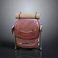Practical Brown Leather Backpack With Rolled Top And Metal Buckle Straps