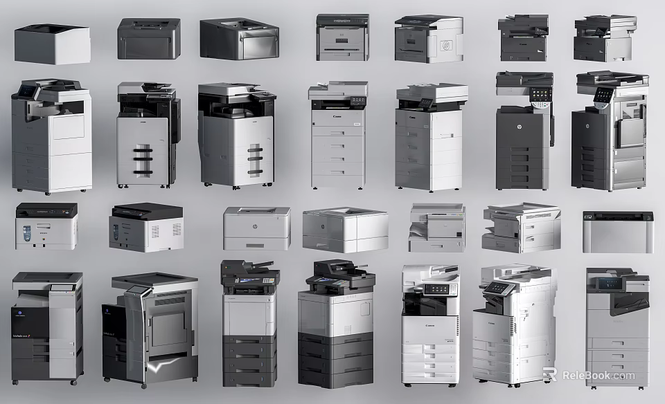 Public Facilities Featuring Various Types Of Multifunctional Office Printers And Devices 3d model 