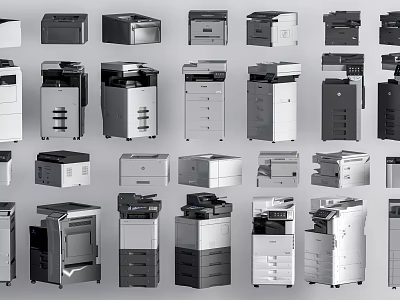 Public Facilities Featuring Various Types Of Multifunctional Office Printers And Devices 3d model