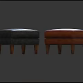 Modern Leather Ottomans Gray And Brown With Wooden Legs Stitched Details And Rivet Accents