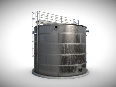 Industrial Equipment Cylindrical Tank with Metal Construction Top Railings and Ladder 3d model