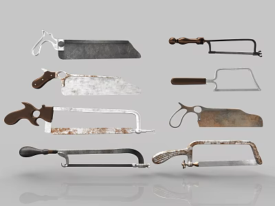 Hardware Tools Various Types of Saws With Metal Blades and Wooden Handles for DIY Projects 3d model
