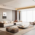 Modern Living Room Interior Design With Beige Sofa Brown Armchair And Geometric Coffee Table