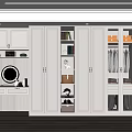 Modern White Wardrobe with Glass Doors Storage Compartments Lighting and Hanging Clothes Books Shoes