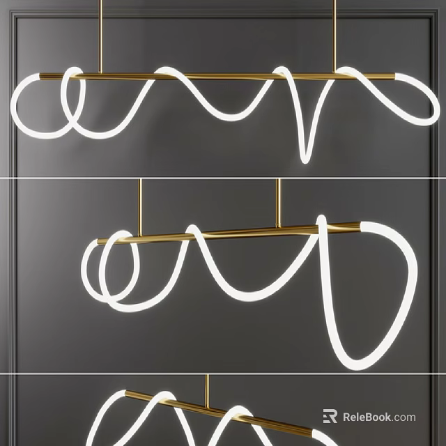 Modern Curved Chandelier With Gold Metal Frame And White Wave LED Light Design 3d model 