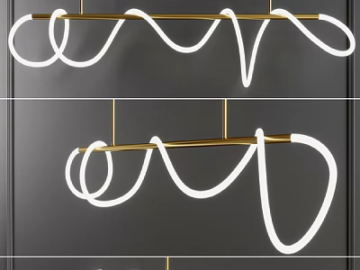 Modern Curved Chandelier With Gold Metal Frame And White Wave LED Light Design 3d model