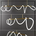 Modern Curved Chandelier With Gold Metal Frame And White Wave LED Light Design