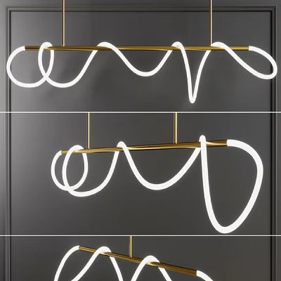 Modern Curved Chandelier With Gold Metal Frame And White Wave LED Light Design 3d model