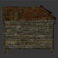 Rustic Wooden Cabin With Weathered Exterior Rusty Red Metal Roof And Porch