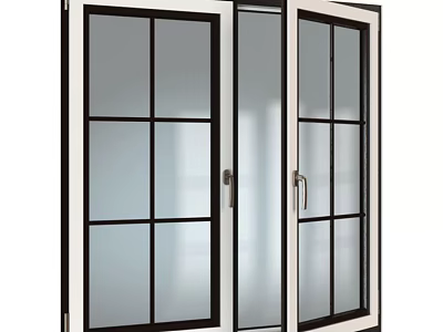 Modern Double Casement Windows With Black Frame White Grid Glass Design 3d model
