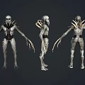 Fierce Biomechanical Monster Character With Skeleton Head Bone Spikes And Long Claws