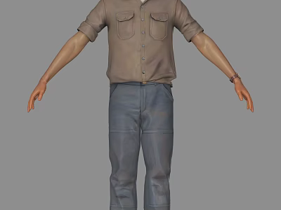 Man in Brown Shirt and Blue Pants with Naturally Hanging Arms on Gray Background 3d model