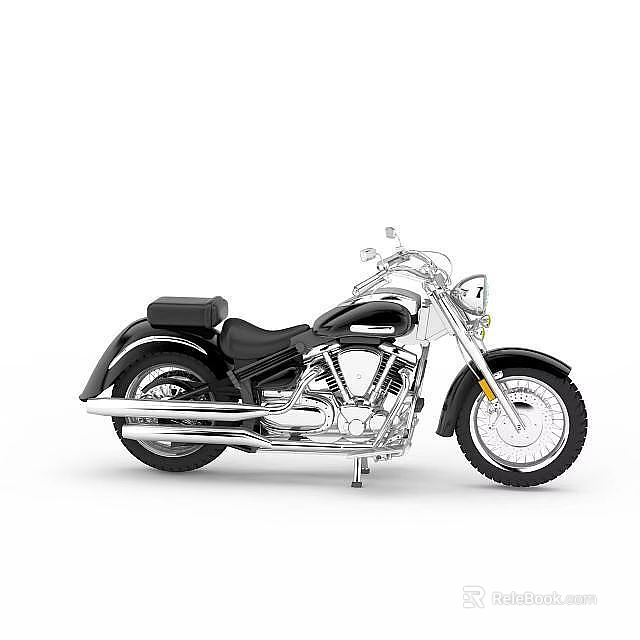 Stylish Classic Black and Silver Motorcycle with Chrome Exhaust Leather Seat and Cruiser Design 3d model 