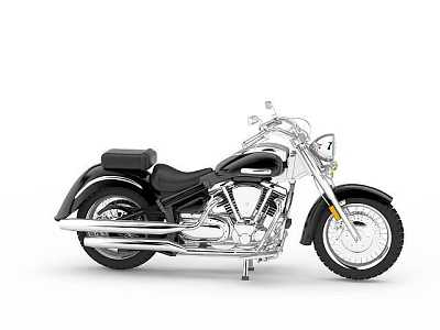 Stylish Classic Black and Silver Motorcycle with Chrome Exhaust Leather Seat and Cruiser Design 3d model