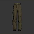 Khaki Cargo Pants With Multiple Pockets And Adjustable Waist Belt 3d model