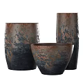 Ceramic Vessels With Textured Brown Blue Patterns And Unique Design For Home Decor 3d model