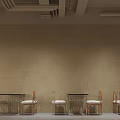 Minimalist Japanese Coffee Shop With Wooden Bar Counter Wall Painting And Shelves With Tea Sets