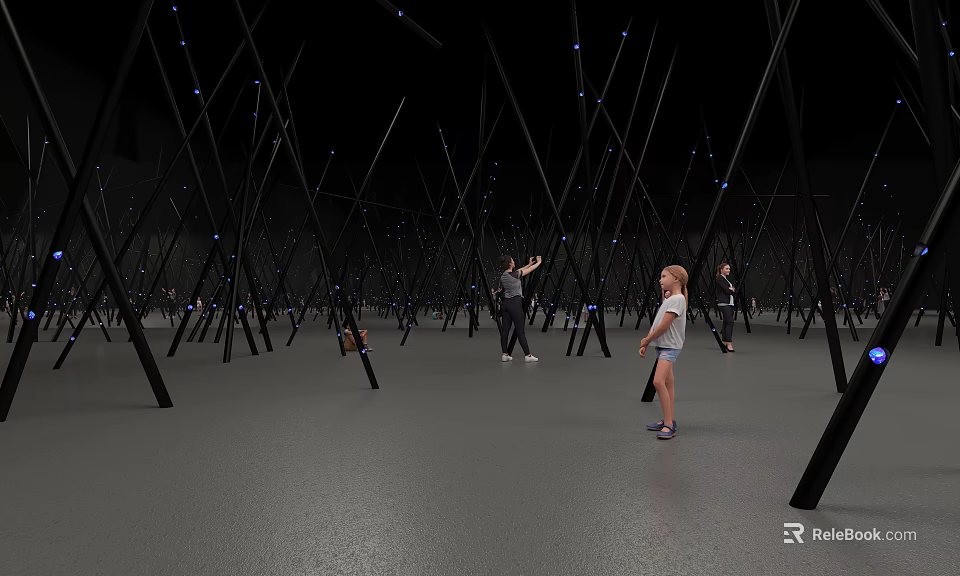 Interactive Playground with Black Poles and Blue Lights for People to Enjoy Playing 3d model 