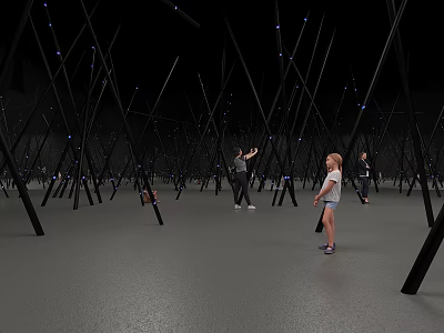 Interactive Playground with Black Poles and Blue Lights for People to Enjoy Playing 3d model