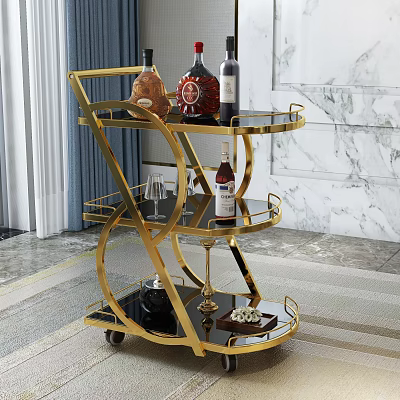Modern Restaurant Dining Car Trolley Gold 3d model Modern Restaurant Dining Car Trolley Gold 3d model